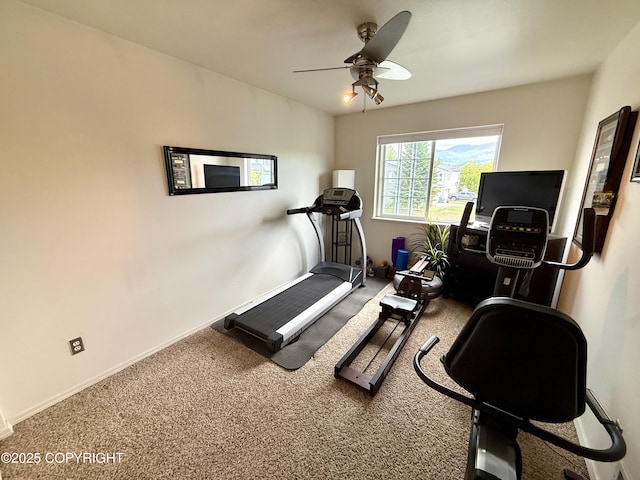 3920 Red Talon Dr, Anchorage, AK 99507 - exercise area with ceiling fan and carpet flooring