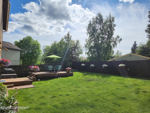 3920 Red Talon Dr, Anchorage, AK 99507 - fenced backyard with a deck