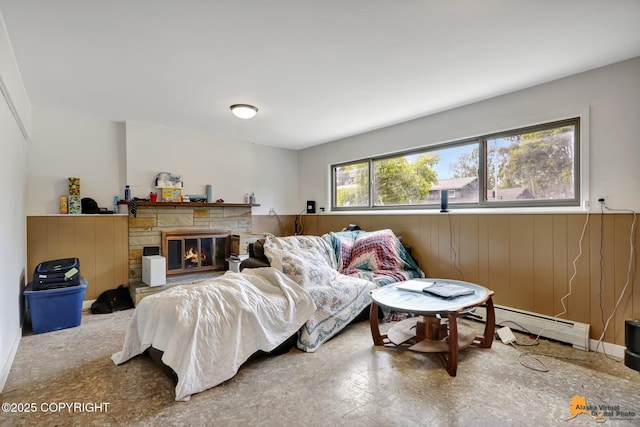 3223 Madison Way, Anchorage, AK 99508 - living room with a stone fireplace and wainscoting
