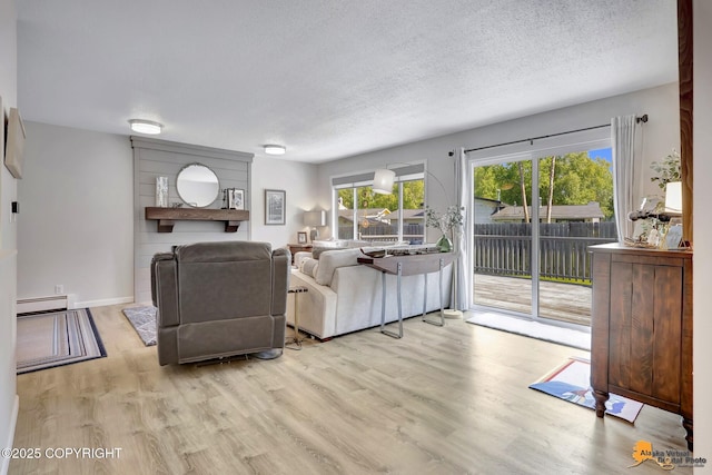 4800 Carousel Cir, Anchorage, AK 99502 - living area featuring baseboard heating, wood finished floors, and a textured ceiling