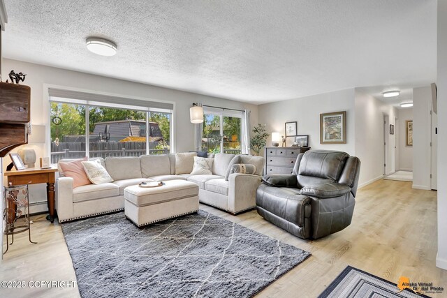 4800 Carousel Cir, Anchorage, AK 99502 - living area with a textured ceiling, wood finished floors, and a baseboard radiator