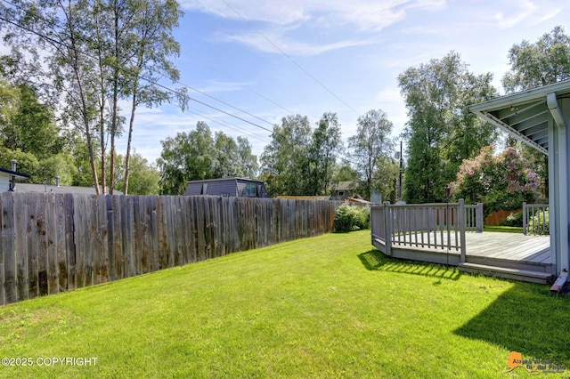 4800 Carousel Cir, Anchorage, AK 99502 - fenced backyard with a wooden deck