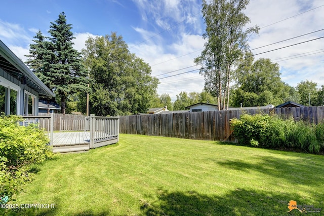 4800 Carousel Cir, Anchorage, AK 99502 - fenced backyard featuring a wooden deck