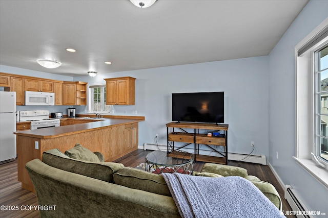 1786 E Neil Cir # 4, Wasilla, AK 99654 - living area featuring baseboard heating, healthy amount of natural light, dark wood-type flooring, and recessed lighting