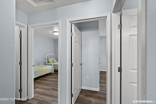 1786 E Neil Cir # 4, Wasilla, AK 99654 - hallway with dark wood finished floors and attic access