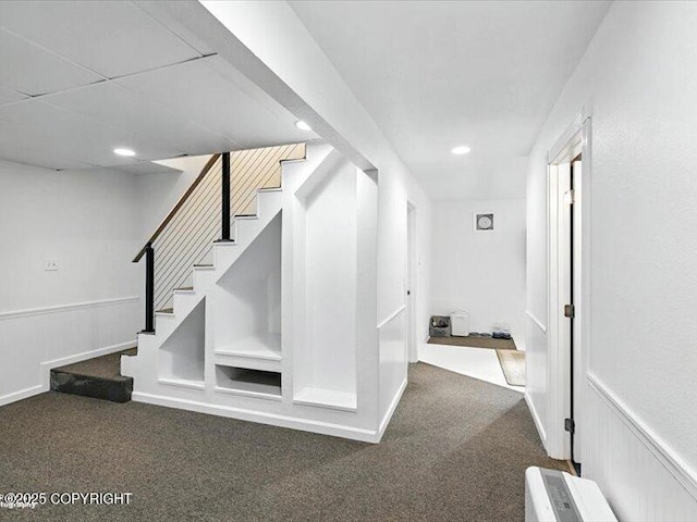 72155 Shannon Rd, Anchor Point, AK 99556 - corridor with carpet, stairway, and recessed lighting