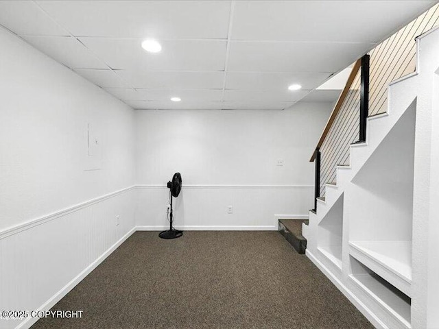 72155 Shannon Rd, Anchor Point, AK 99556 - exercise room featuring dark colored carpet, recessed lighting, and a paneled ceiling