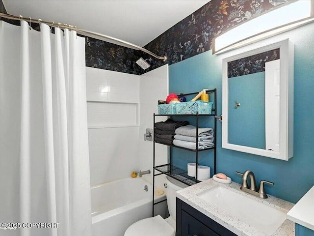 72155 Shannon Rd, Anchor Point, AK 99556 - full bathroom with vanity and shower / bathtub combination with curtain