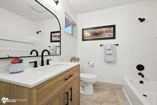 3291 N Edgewater Dr, Wasilla, AK 99623 - bathroom with vanity, shower / tub combination, and marble look tile flooring