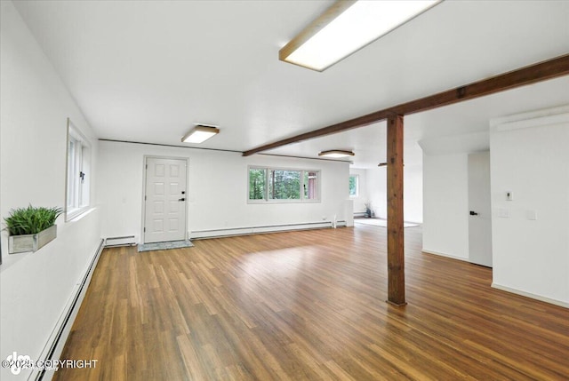 3291 N Edgewater Dr, Wasilla, AK 99623 - unfurnished living room featuring a baseboard radiator and wood finished floors