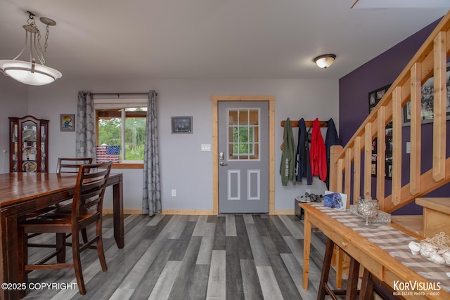 14327 E Birch Cir, Talkeetna, AK 99676 - foyer entrance featuring dark wood-type flooring and stairway