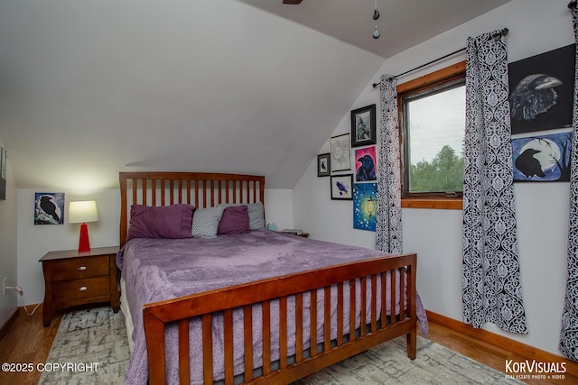 14327 E Birch Cir, Talkeetna, AK 99676 - bedroom with wood finished floors and lofted ceiling
