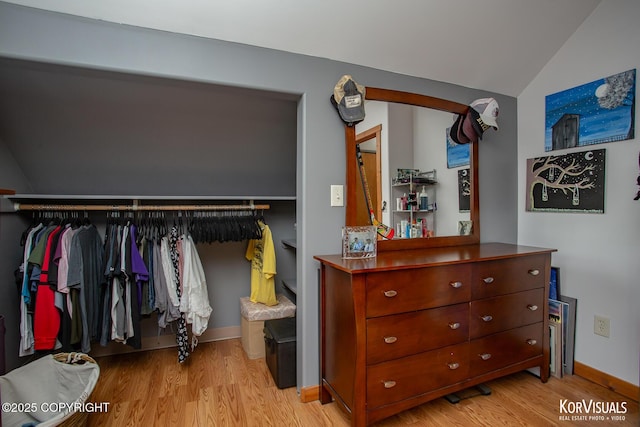14327 E Birch Cir, Talkeetna, AK 99676 - walk in closet featuring light wood-type flooring and lofted ceiling