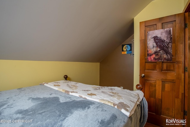 14327 E Birch Cir, Talkeetna, AK 99676 - bedroom featuring lofted ceiling and dark colored carpet