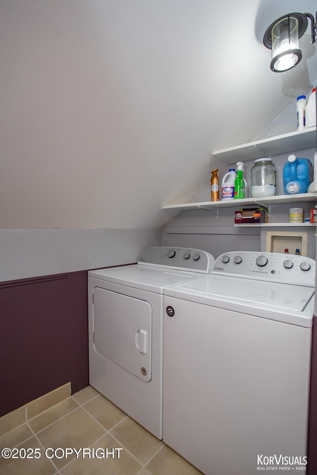 14327 E Birch Cir, Talkeetna, AK 99676 - laundry area with independent washer and dryer and light tile patterned flooring