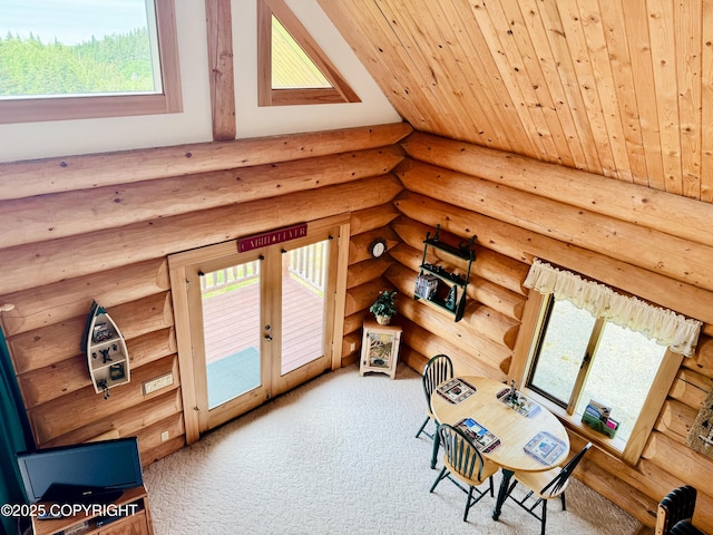 28180 Coastal Vista Cir, Anchor Point, AK 99556 - office space with rustic walls, carpet floors, plenty of natural light, and wood ceiling