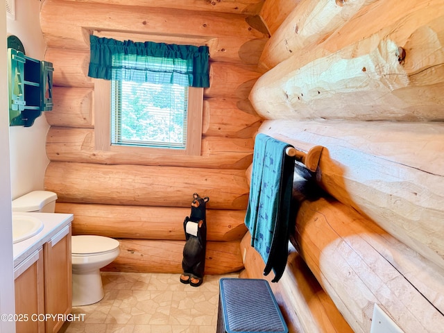 28180 Coastal Vista Cir, Anchor Point, AK 99556 - half bathroom with vanity and rustic walls