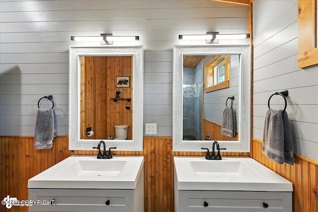 23634 Kasilof River Cir, Kasilof, AK 99610 - full bathroom with wooden walls and two vanities