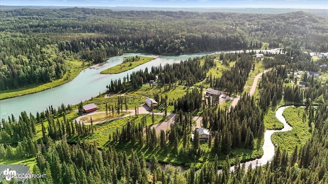 23634 Kasilof River Cir, Kasilof, AK 99610 - aerial overview of property's location featuring a heavily wooded area and a nearby body of water
