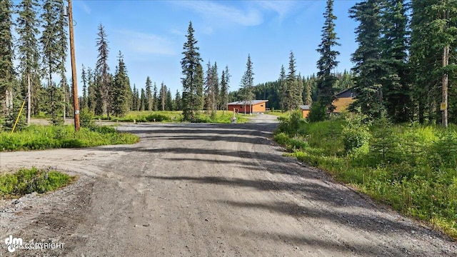 23634 Kasilof River Cir, Kasilof, AK 99610 - view of dirt / gravel driveway featuring a forest view