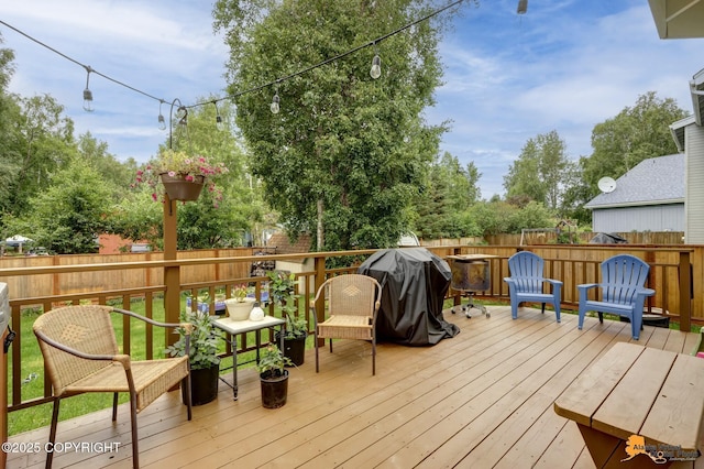 2432 Brook Hill Cir, Anchorage, AK 99516 - deck featuring a fenced backyard and a grill