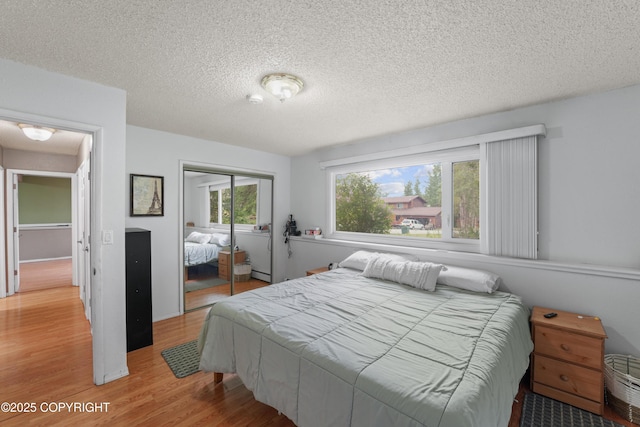 10711 Colville St, Eagle River, AK 99577 - bedroom with light wood-style floors, a closet, and a textured ceiling