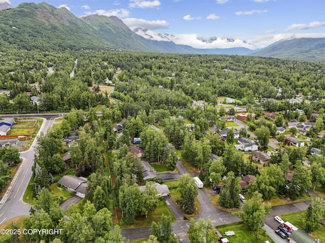 10711 Colville St, Eagle River, AK 99577 - aerial view of residential area with a mountain backdrop and a heavily wooded area