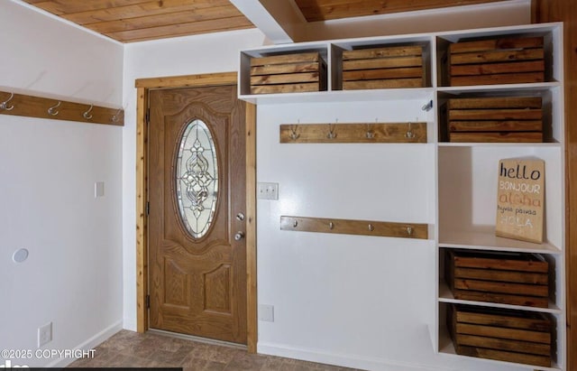 8011 Stewart Mountain Dr, Eagle River, AK 99577 - entrance foyer featuring wood ceiling and baseboards