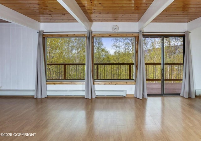 8011 Stewart Mountain Dr, Eagle River, AK 99577 - unfurnished sunroom featuring beamed ceiling and a baseboard radiator