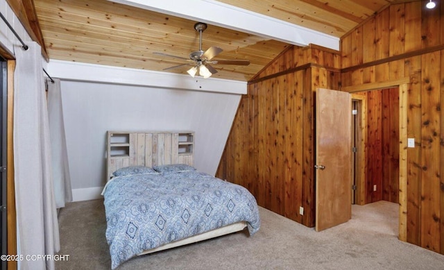 8011 Stewart Mountain Dr, Eagle River, AK 99577 - bedroom featuring wooden ceiling, carpet, and wooden walls