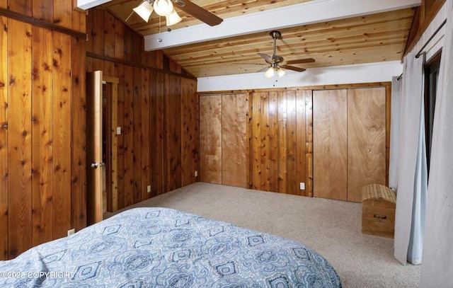 8011 Stewart Mountain Dr, Eagle River, AK 99577 - bedroom with carpet, wooden walls, and wood ceiling