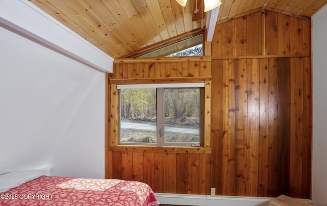 8011 Stewart Mountain Dr, Eagle River, AK 99577 - bedroom with lofted ceiling, wooden walls, and wood ceiling