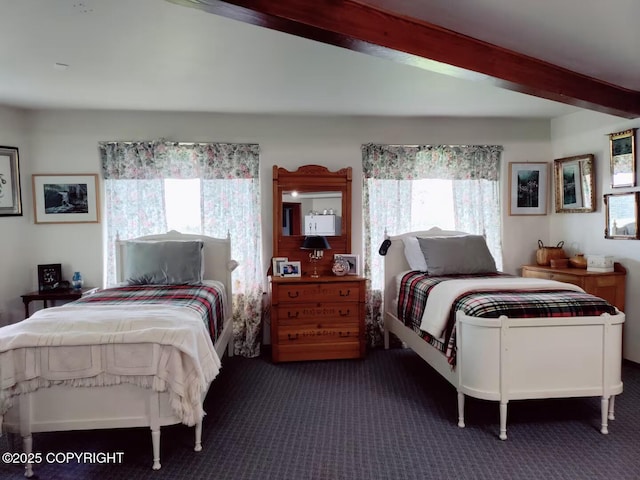 60871 Bear Creek Dr, Homer, AK 99603 - carpeted bedroom featuring beamed ceiling