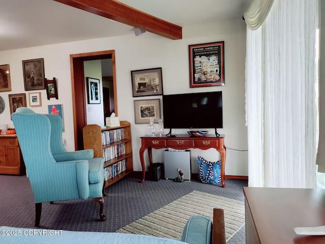 60871 Bear Creek Dr, Homer, AK 99603 - carpeted living area with beamed ceiling