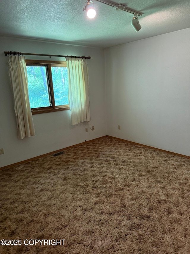 4261 E Foxtrot Ave, Wasilla, AK 99654 - unfurnished room featuring a textured ceiling, rail lighting, and carpet flooring