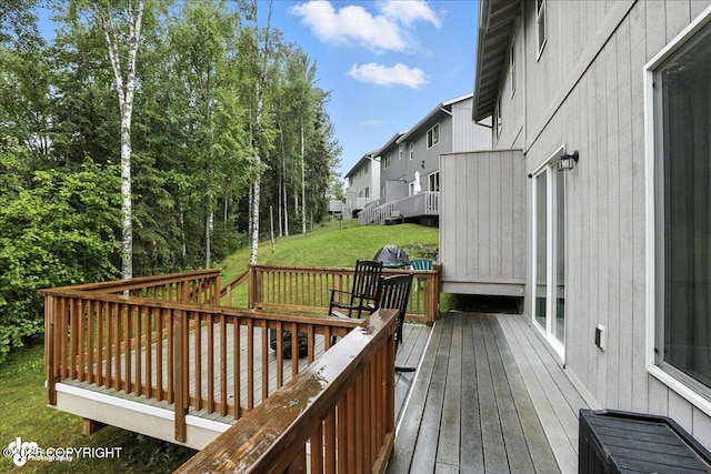 20454 Icefall Dr, Eagle River, AK 99577 - wooden deck featuring a residential view and a yard