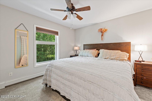 2701 Julie Ln, North Pole, AK 99705 - bedroom featuring carpet floors, a baseboard radiator, and ceiling fan