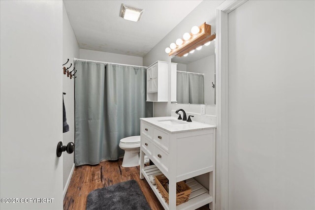 2701 Julie Ln, North Pole, AK 99705 - full bathroom with vanity, wood finished floors, and a shower with shower curtain