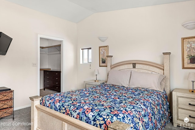8430 Greenhill Way, Anchorage, AK 99502 - bedroom with carpet, lofted ceiling, and a walk in closet