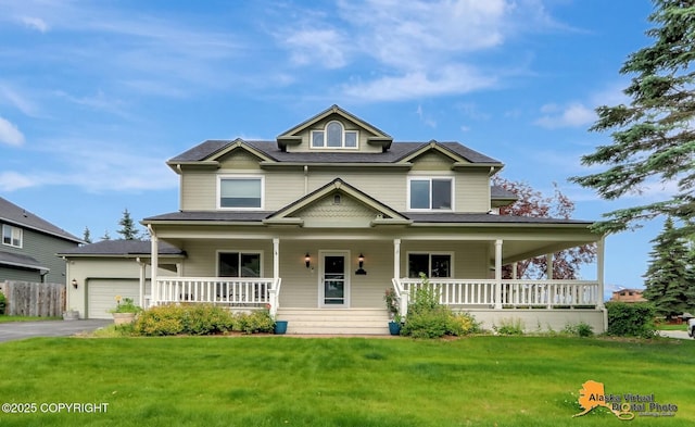 7521 Labrador Cir, Anchorage, AK 99502 - view of front facade featuring covered porch, an attached garage, and driveway