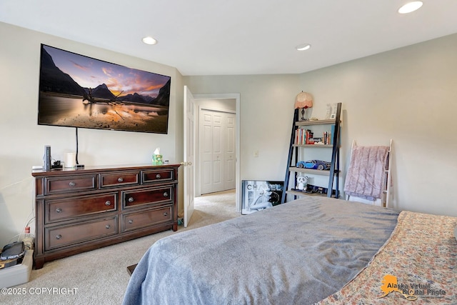 7521 Labrador Cir, Anchorage, AK 99502 - bedroom with light carpet and recessed lighting