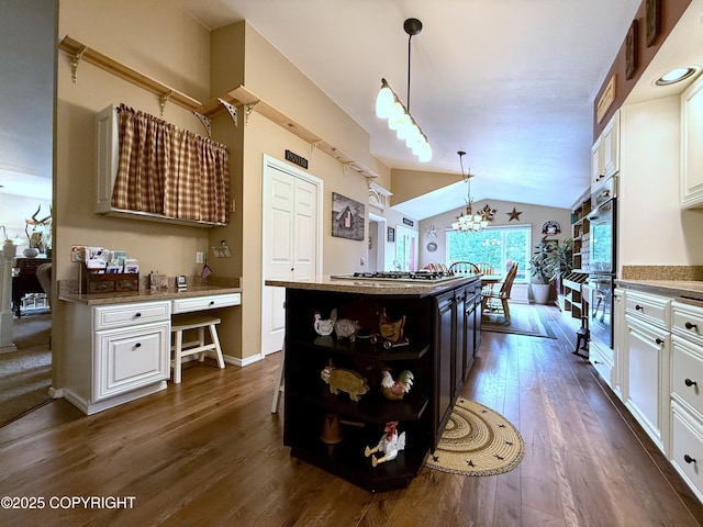 11741 Mary Ave, Anchorage, AK 99515 - kitchen with appliances with stainless steel finishes, vaulted ceiling, white cabinetry, dark wood-style flooring, and open shelves