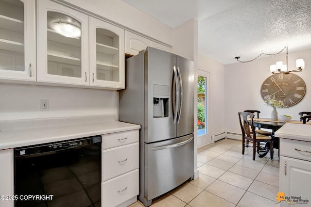 3116 Briarcliff Dr, Anchorage, AK 99508 - kitchen featuring dishwasher, stainless steel fridge, light countertops, light tile patterned floors, and white cabinets