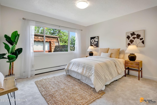 3116 Briarcliff Dr, Anchorage, AK 99508 - bedroom featuring light carpet, a baseboard radiator, and a textured ceiling