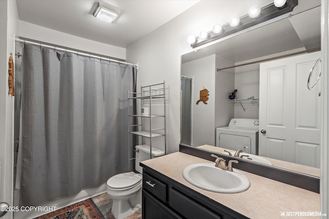 9755 Newhaven Loop, Anchorage, AK 99507 - full bathroom with washer / clothes dryer, vanity, and shower / bathtub combination with curtain