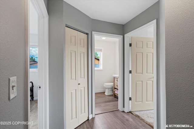 8410 E 20th Ave, Anchorage, AK 99504 - corridor with wood finished floors and a textured wall