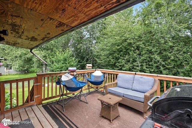 4733 Becharof St, Anchorage, AK 99507 - wooden terrace featuring area for grilling, outdoor lounge area, and a yard
