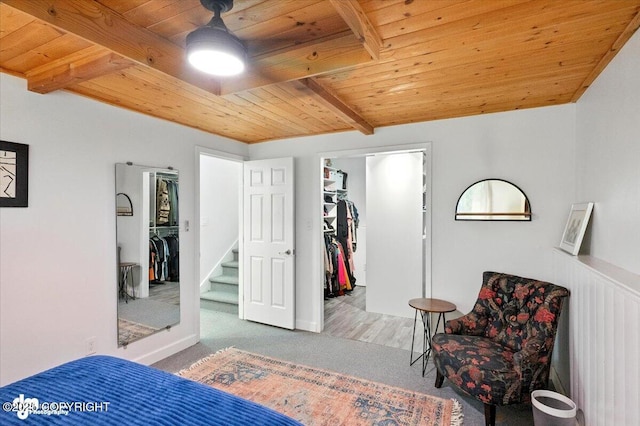 4733 Becharof St, Anchorage, AK 99507 - bedroom with a wood ceiling with exposed beams, carpet, and a spacious closet