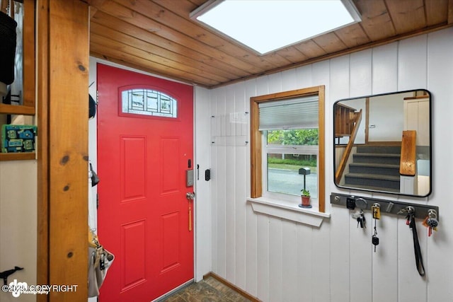 4733 Becharof St, Anchorage, AK 99507 - entryway featuring wood ceiling and wood walls