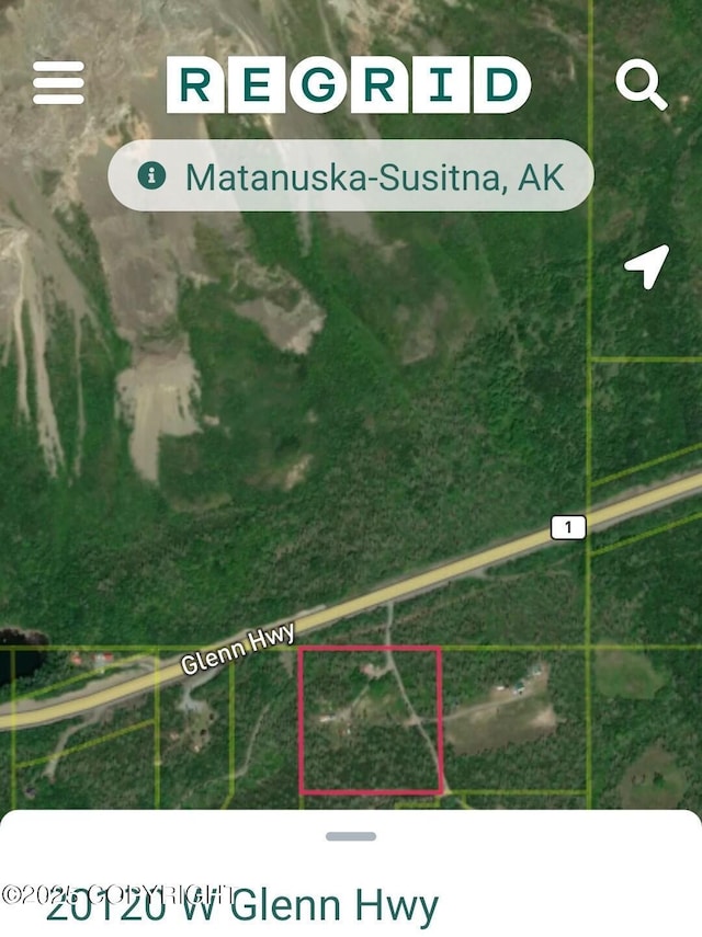 20120 W Glenn Hwy, Chickaloon, AK 99674 - aerial overview of property's location with property parcel outlined